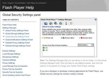The Flash Player Global Security Settings Manager