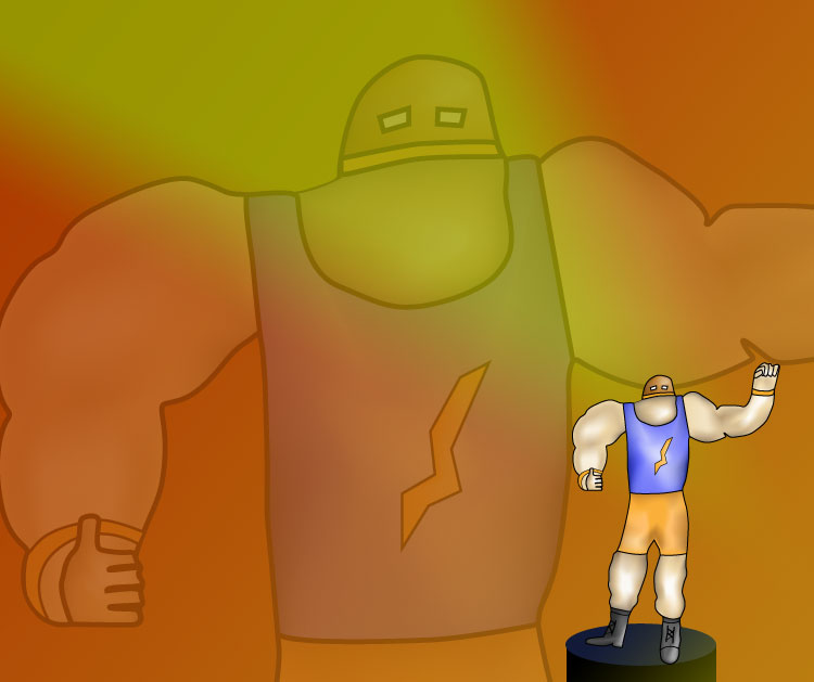 An original character sketch of a muscle man type figure.
