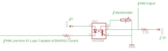 A schematic of the 4N25 being used for PWM pulse width modulation