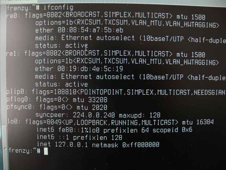 Output of the ifconfig command