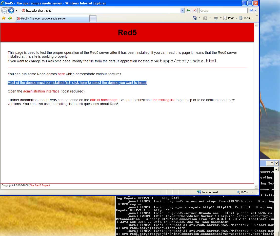The default red5 webpage that will run on localhost when compiling using ant