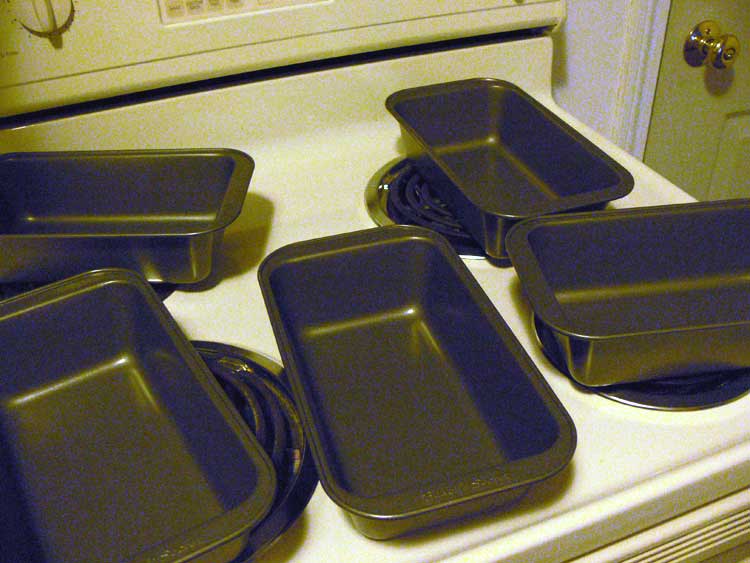 Metal pans used for baking bread.